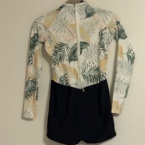 Tropical Leaf Print Long Sleeve Swimsuit